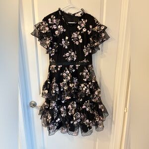 Rachel Parcell Black and Pink Floral Ruffle Dress